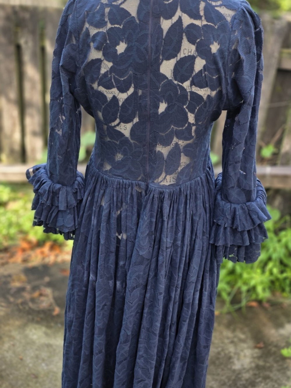 Elegant Navy Blue Floral Lace Maxi Dress - Picture 3 of 7